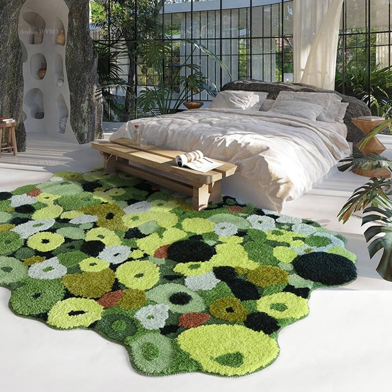 Tapis Design Lavable Sous Bois For T Mousse Lichen Vert Jaune