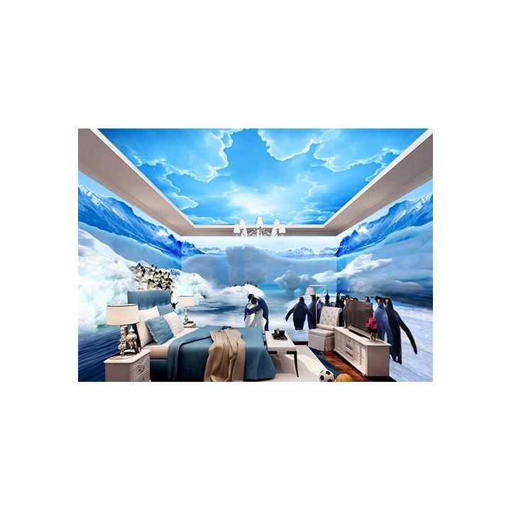 Poster géant mural grand format panoramique paysage polaire - Les pingouins
