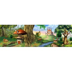 Poster géant mural grand format panoramique paysage pour enfant - Cabane, maison champignon, château