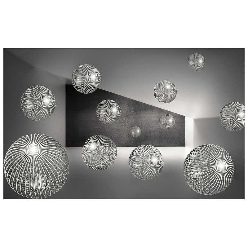 Extension d'espace - Papier peint photo abstrait trompe l'œil effet 3D en noir blanc gris - Les boules métalliques flottantes