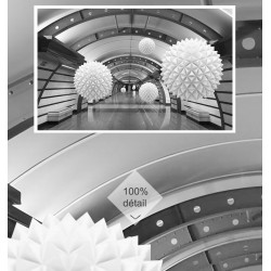 Extension d'espace - Papier peint photo moderne trompe l'œil 3D en noir blanc gris - Les boules flottantes dans le tunnel