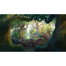 Décoration murale panoramique motif dessiné à la main - Paysage de la jungle