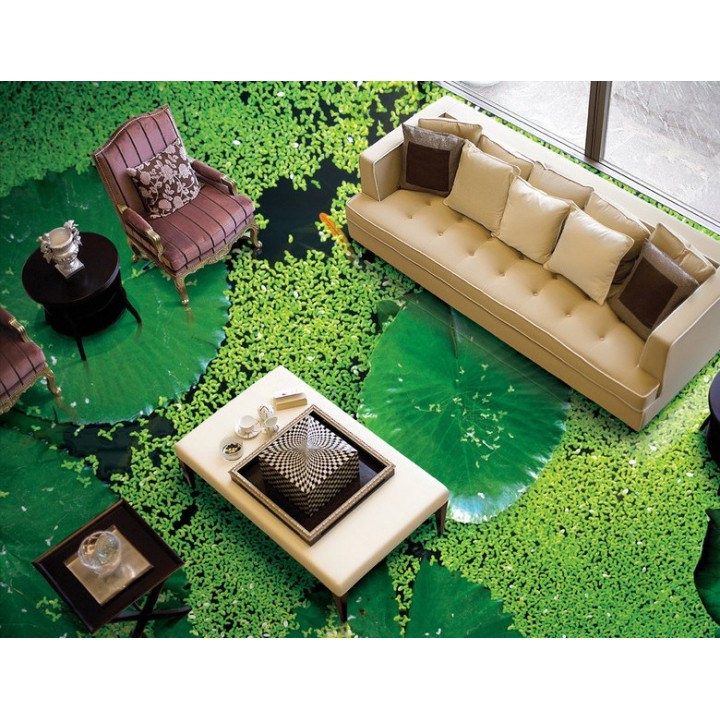 Revêtement sol zen trompe l'oeil - Les lentilles d'eau et les feuilles de nénuphar