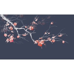 Décoration d'intérieur zen style japonais - Les fleurs Mei sur fond bleu foncé