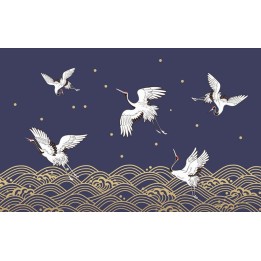 Décoration d'intérieur zen style japonais - Les grues du Japon s'envolent sur nuages dorés