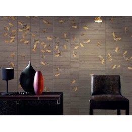 Papier peint japonais - Les feuilles de l’abricotier d'argent sur carrelage marron