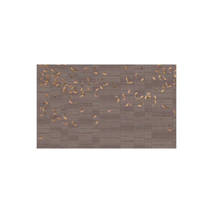 Papier peint japonais - Les feuilles de l’abricotier d'argent sur carrelage marron