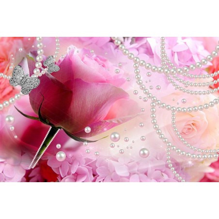 Décoration murale tapisserie romantique cérémonie de mariage - Les fleurs roses et les perles
