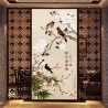 Tapisserie asiatique esprit zen format portrait - Les magnolia, les fleurs de pêcher, les bambous et les oiseaux