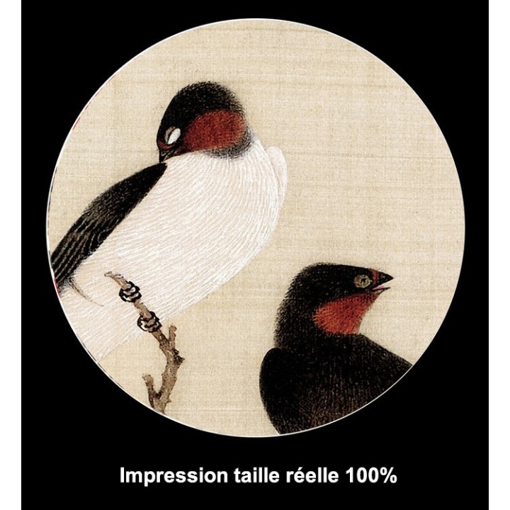 Tapisserie asiatique esprit zen format portrait - Les magnolia, les fleurs de pêcher, les bambous et les oiseaux