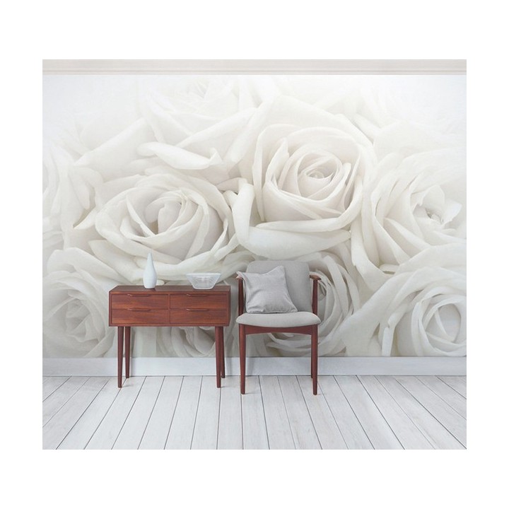 Papier peint photo romantique - Les roses blanches