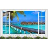 décoration trompe l'œil 3D vue depuis fenêtre - Paysage tropical hotel flottant