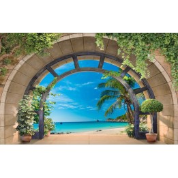 Papier peint photo paysage trompe l'œil 3D - Plage tropicale vue depuis le grand arc