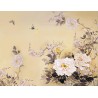 Tapisserie florale style japonais - Les pivoines, les fleurs de pêcher et les oiseaux format panoramique