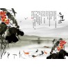 Tapisserie numérique style chinois - Paysage avec les lotus rouges et les poissons