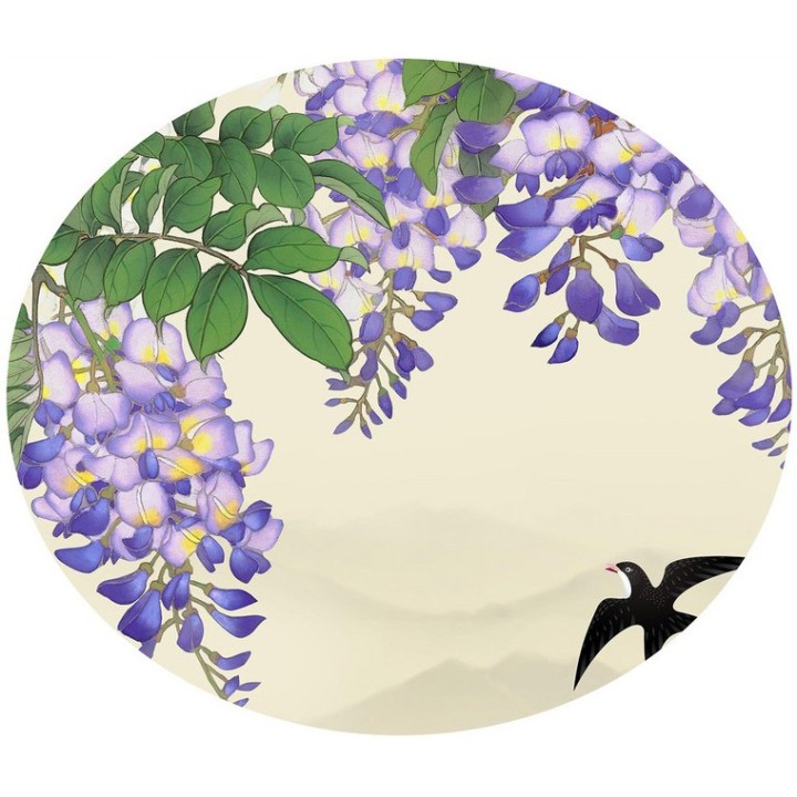 Tapisserie asiatique paysage de printemps - La glycine, les hirondelles et les loriots