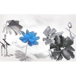 Peinture à l'encre de Chine tapisserie asiatique zen - Les lotus bleus