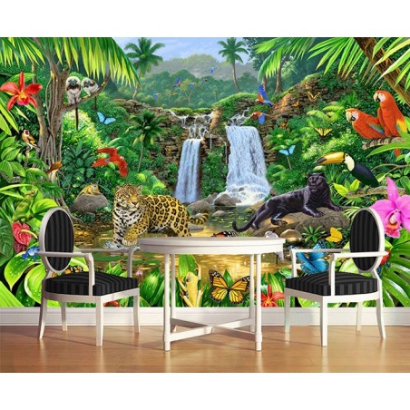 Papier peint photo animaux sauvages issu d'un tableau d'artiste - Les panthères dans la jungle