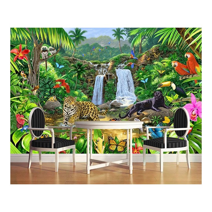 Papier peint photo animaux sauvages issu d'un tableau d'artiste - Les panthères dans la jungle