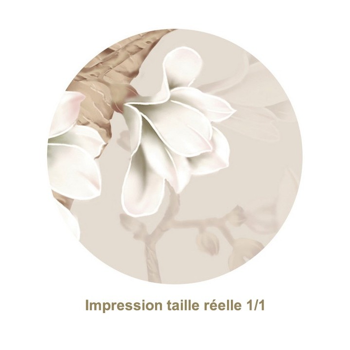 Tapisserie asiatique fleurs et oiseaux - Les magnolias blancs et les oiseaux sur fond beige