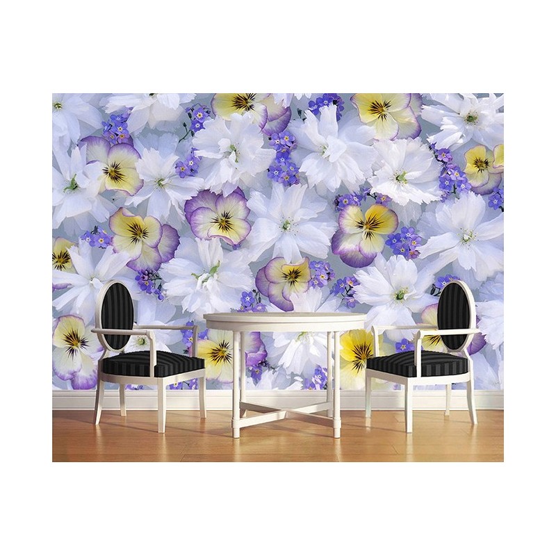 Papier peint photo macrophotographie - Les fleurs tricolores et les fleurs blanches