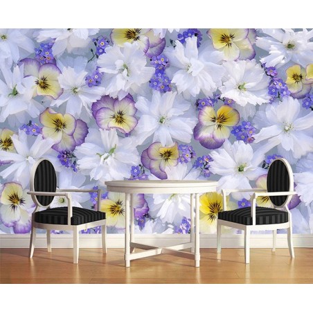 Papier peint photo macrophotographie - Les fleurs tricolores et les fleurs blanches
