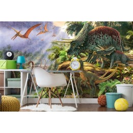 Tapisserie murale XXL chambre d'enfant spécial dinosaure - Les dinosaures dans la vallée