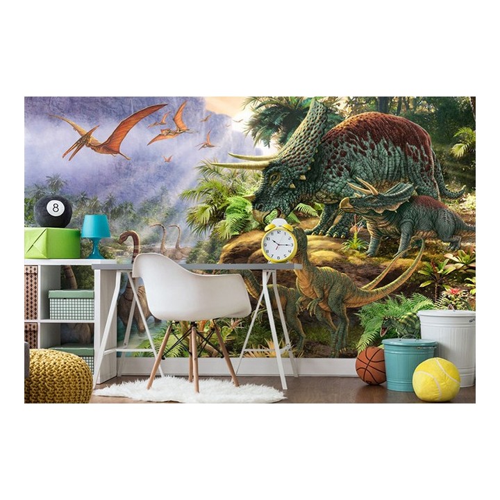 Tapisserie murale XXL chambre d'enfant spécial dinosaure - Les dinosaures dans la vallée