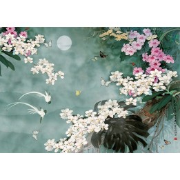Tapisserie asiatique fleurs et oiseaux - Les orchidées, les papillons et les oiseaux blancs