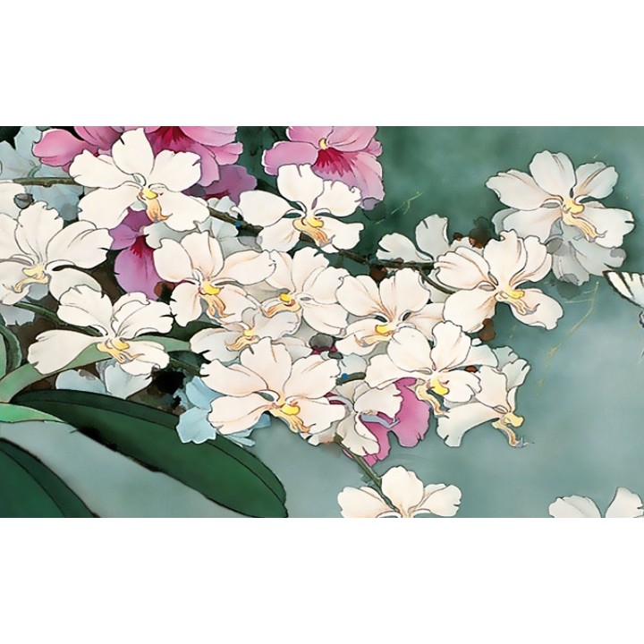 Tapisserie asiatique fleurs et oiseaux - Les orchidées, les papillons et les oiseaux blancs