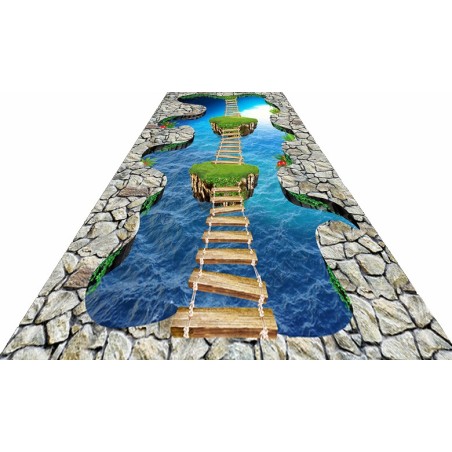 Décoration événementielle sol  trompe l'oeil 3D salle de jeux - Passerelle et les îles flottantes sur la mer