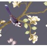 Tapisserie asiatique zen - Les magnolias et les oiseaux sur fond violet foncé