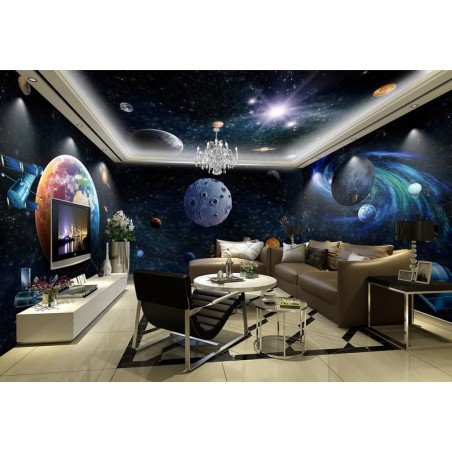 Décoration murale grand panoramique paysage univers - Les planètes et la galaxie spirale