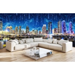Décoration murale grand panoramique paysage urbain - Ville dans la nuit blanche