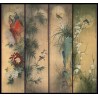 Peinture asiatique ancienne - Paravent aux fleurs et aux oiseaux de 4 saisons