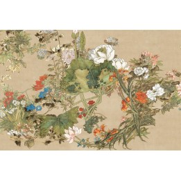 Peinture asiatique aspect ancien tapisserie florale - Les fleurs florissantes