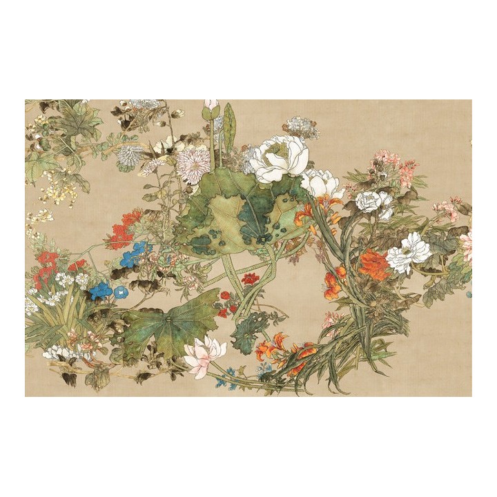 Peinture asiatique aspect ancien tapisserie florale - Les fleurs florissantes
