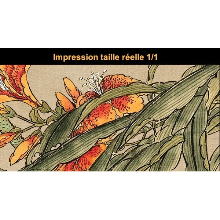 Peinture asiatique aspect ancien tapisserie florale - Les fleurs florissantes