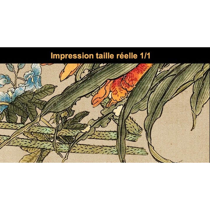 Peinture asiatique aspect ancien tapisserie florale - Les fleurs florissantes