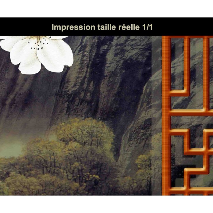 Papier peint japonais trompe l'oeil 3D - Paysage avec les fleurs et les oiseaux