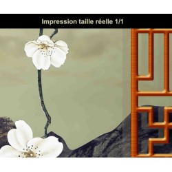 Papier peint japonais trompe l'oeil 3D - Paysage avec les fleurs et les oiseaux