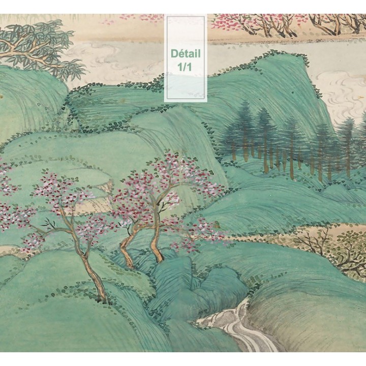 Papier peint d'artiste peinture japonaise ton vert - Paysage de printemps
