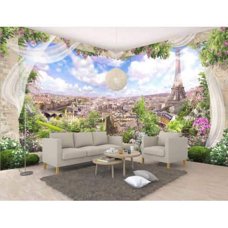 Papier peint romantique trompe l'œil 3D - Paysage magnifique de Paris