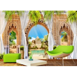 Paysage oasis tapisserie trompe l'œil 3D - Les pyramides