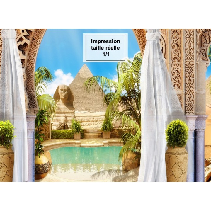 Paysage oasis tapisserie trompe l'œil 3D - Les pyramides