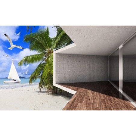 Papier peint photo trompe l'oeil 3D - Maison d'architecte au bord de la mer