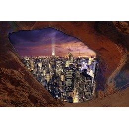 Papier peint photo trompe l'œil 3D trou au mur - New York dans la nuit