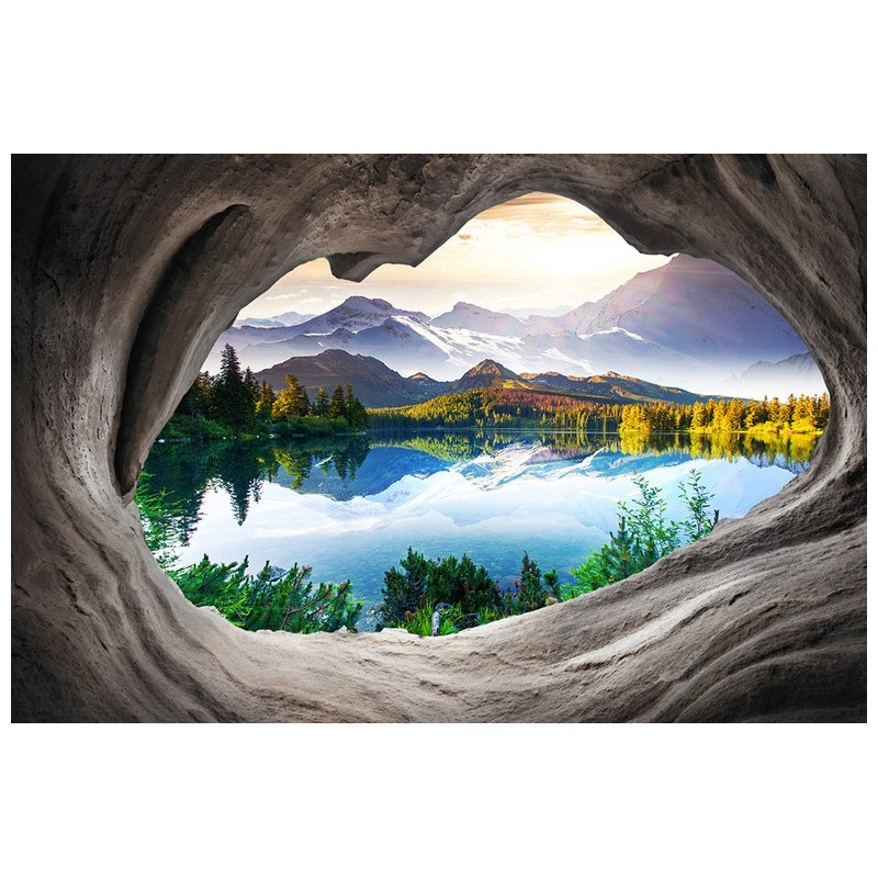Papier peint photo trompe l'œil 3D trou au mur paysage nature - Le lac