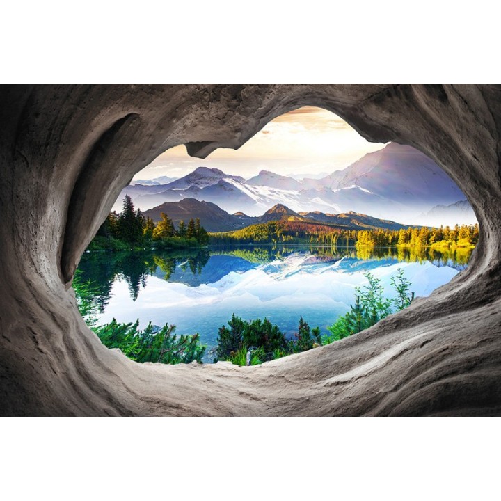 Papier peint photo trompe l'œil 3D trou au mur paysage nature - Le lac
