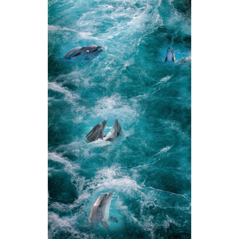 Revêtement sol trompe l'œil 3D paysage océan - Les dauphins dans les vagues